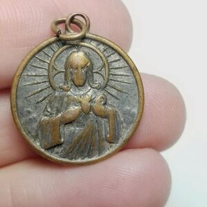 Vintage Saint Pendant, Bronze Color, Well Loved Guardian Medallion Charm, Estate